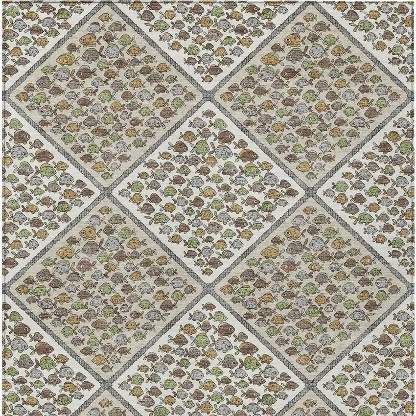 Ivory And Beige Abstract Washable Indoor Outdoor Area Rug Photo 3