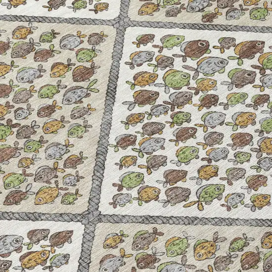 Ivory And Beige Abstract Washable Indoor Outdoor Area Rug Photo 5