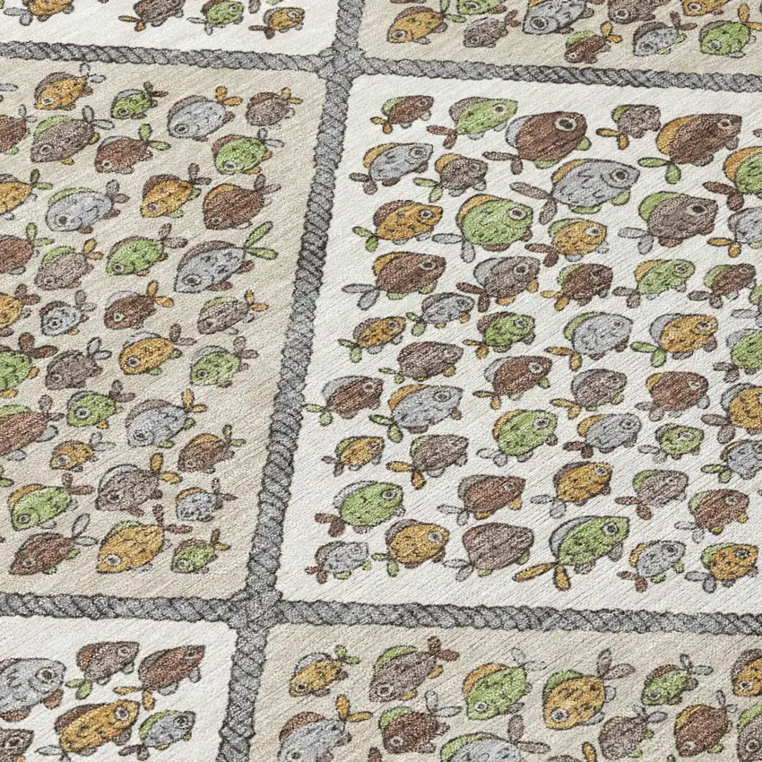 Ivory And Beige Abstract Washable Indoor Outdoor Area Rug Photo 5