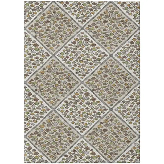 Ivory And Beige Abstract Washable Indoor Outdoor Area Rug Photo 1