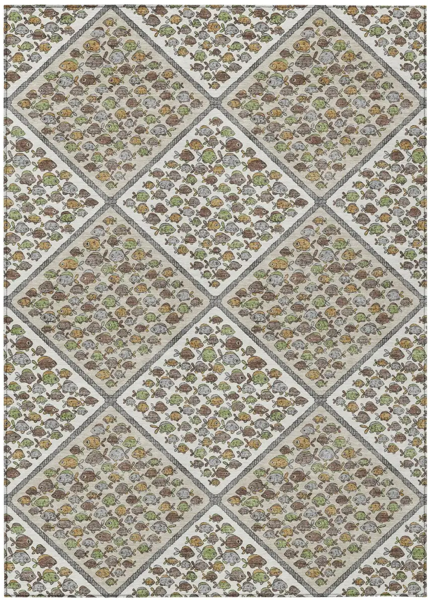 Ivory And Beige Abstract Washable Indoor Outdoor Area Rug Photo 1