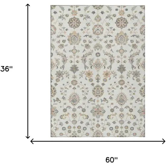 Ivory And Beige Abstract Washable Indoor Outdoor Area Rug Photo 6
