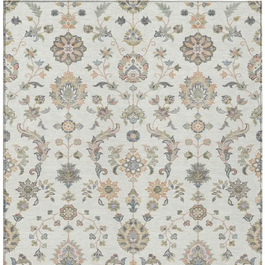 Ivory And Beige Abstract Washable Indoor Outdoor Area Rug Photo 3