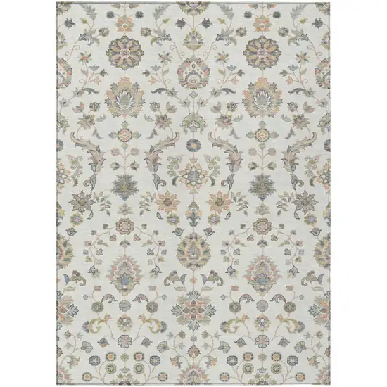 Ivory And Beige Abstract Washable Indoor Outdoor Area Rug Photo 1