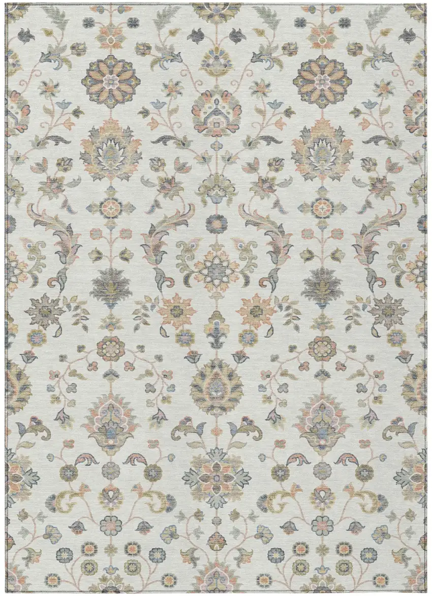 Ivory And Beige Abstract Washable Indoor Outdoor Area Rug Photo 1