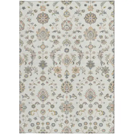 Ivory And Beige Abstract Washable Indoor Outdoor Area Rug Photo 3