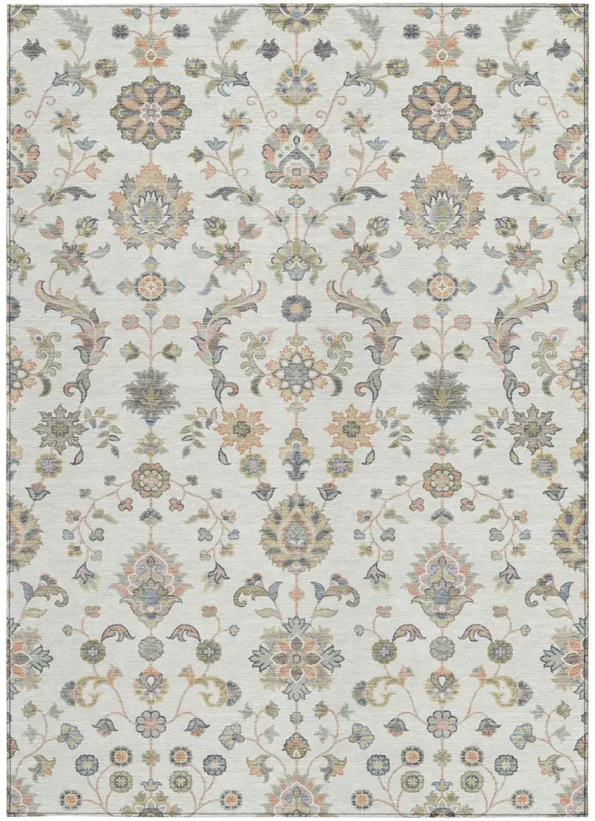 Ivory And Beige Abstract Washable Indoor Outdoor Area Rug Photo 3