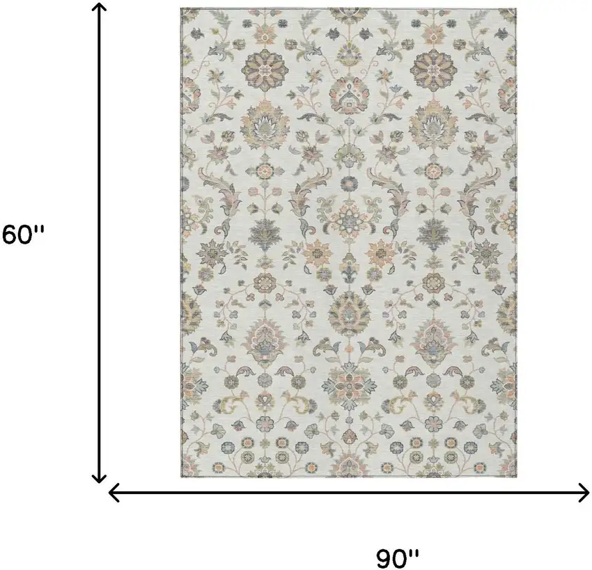 Ivory And Beige Abstract Washable Indoor Outdoor Area Rug Photo 6