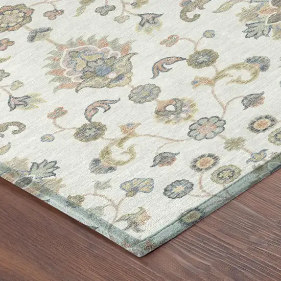 Ivory And Beige Abstract Washable Indoor Outdoor Area Rug Photo 4