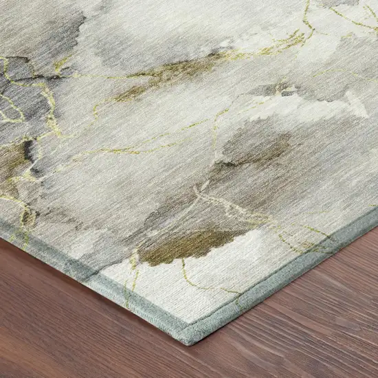 Ivory And Beige Abstract Washable Indoor Outdoor Area Rug Photo 4