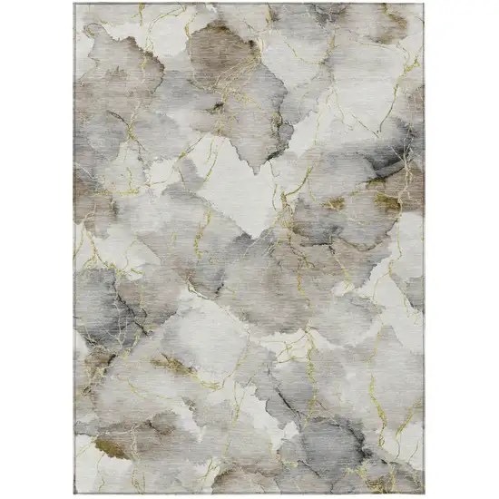 Ivory And Beige Abstract Washable Indoor Outdoor Area Rug Photo 1