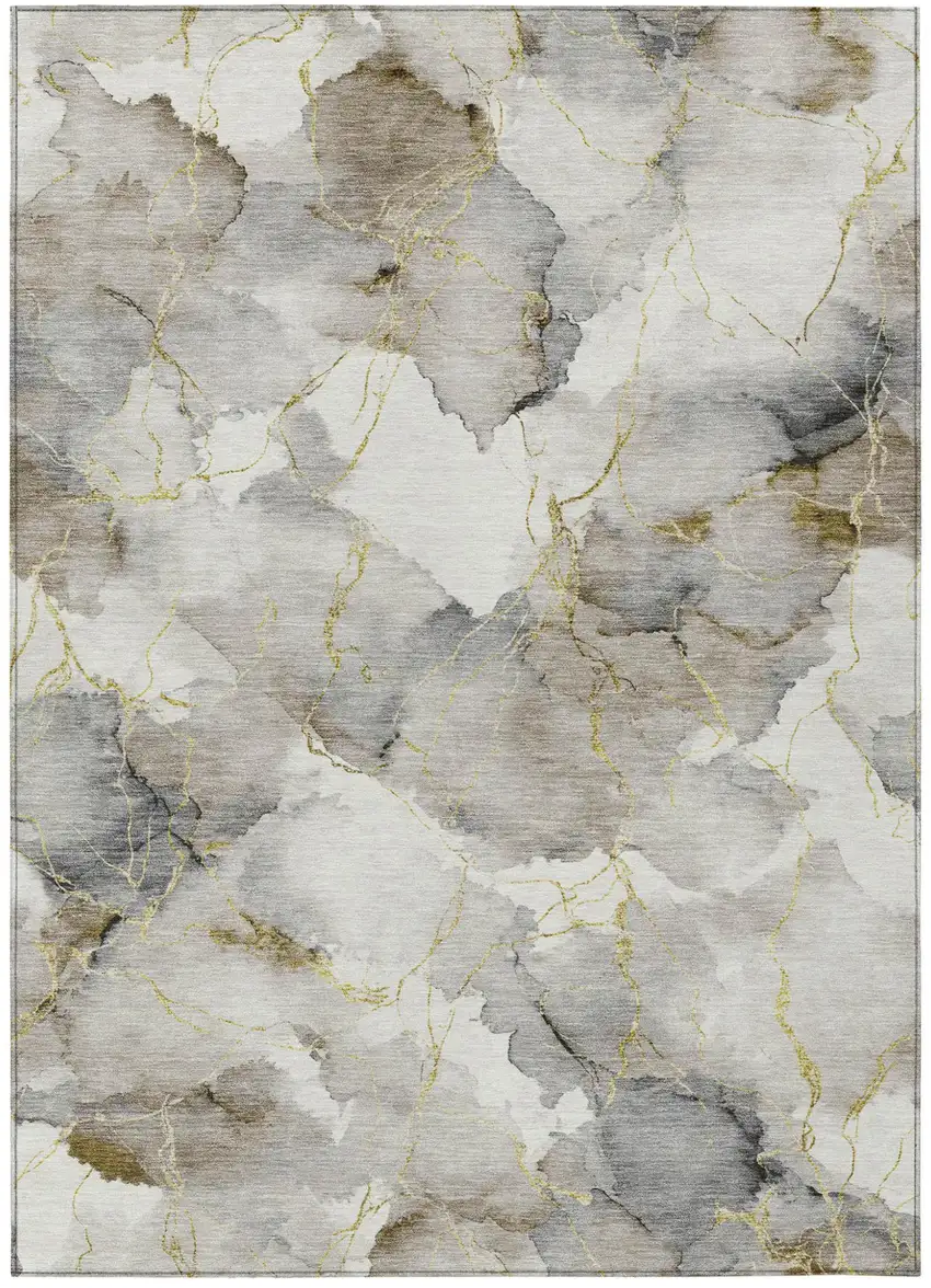 Ivory And Beige Abstract Washable Indoor Outdoor Area Rug Photo 1