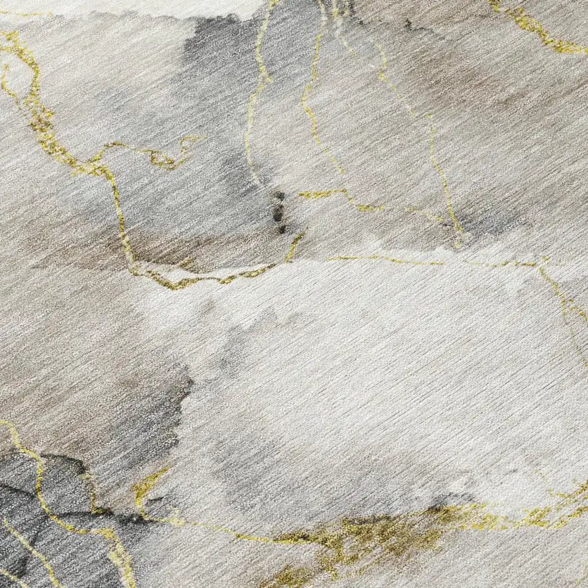 Ivory And Beige Abstract Washable Indoor Outdoor Area Rug Photo 5