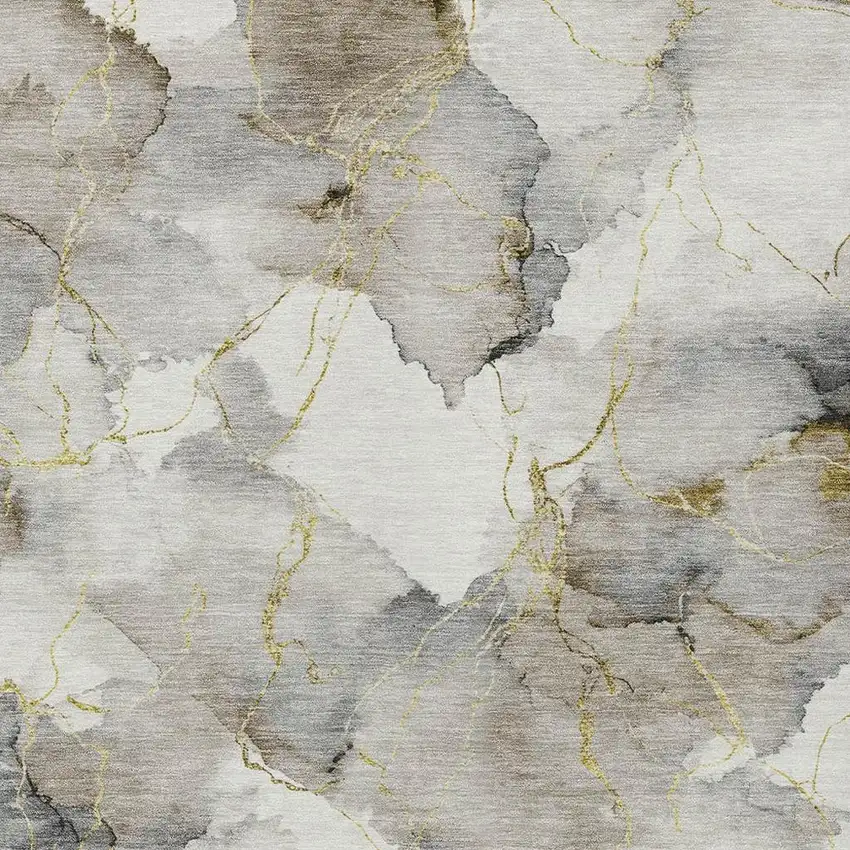 Ivory And Beige Abstract Washable Indoor Outdoor Area Rug Photo 2
