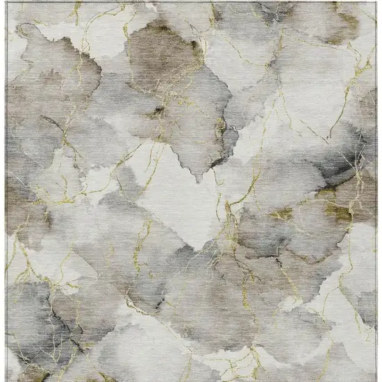 Ivory And Beige Abstract Washable Indoor Outdoor Area Rug Photo 3