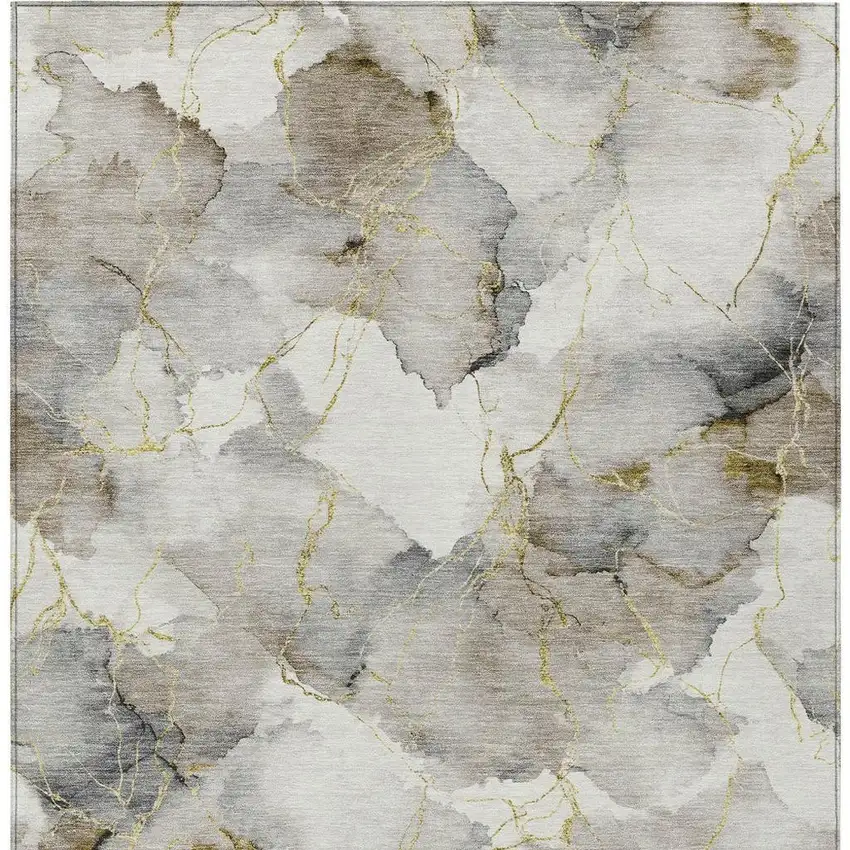 Ivory And Beige Abstract Washable Indoor Outdoor Area Rug Photo 3