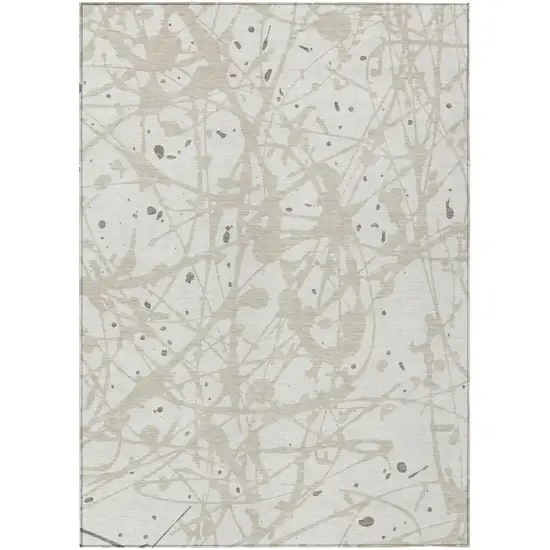Ivory And Beige Abstract Washable Indoor Outdoor Area Rug Photo 1