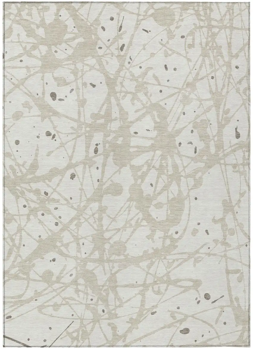 Ivory And Beige Abstract Washable Indoor Outdoor Area Rug Photo 1
