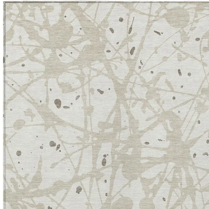 Ivory And Beige Abstract Washable Indoor Outdoor Area Rug Photo 2