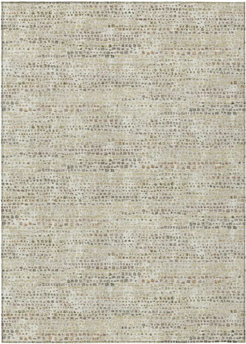Ivory And Beige Abstract Washable Indoor Outdoor Area Rug Photo 1