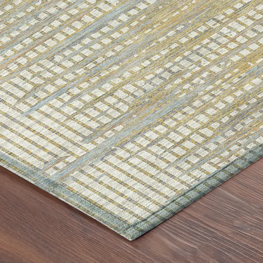 Ivory And Beige Abstract Washable Indoor Outdoor Area Rug Photo 4