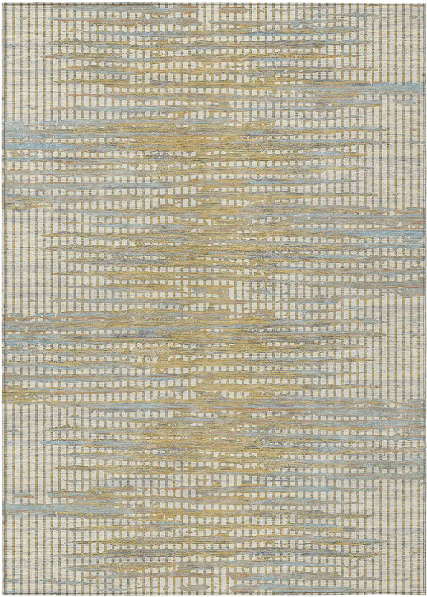 Ivory And Beige Abstract Washable Indoor Outdoor Area Rug Photo 1