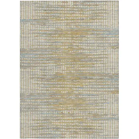 Ivory And Beige Abstract Washable Indoor Outdoor Area Rug Photo 3