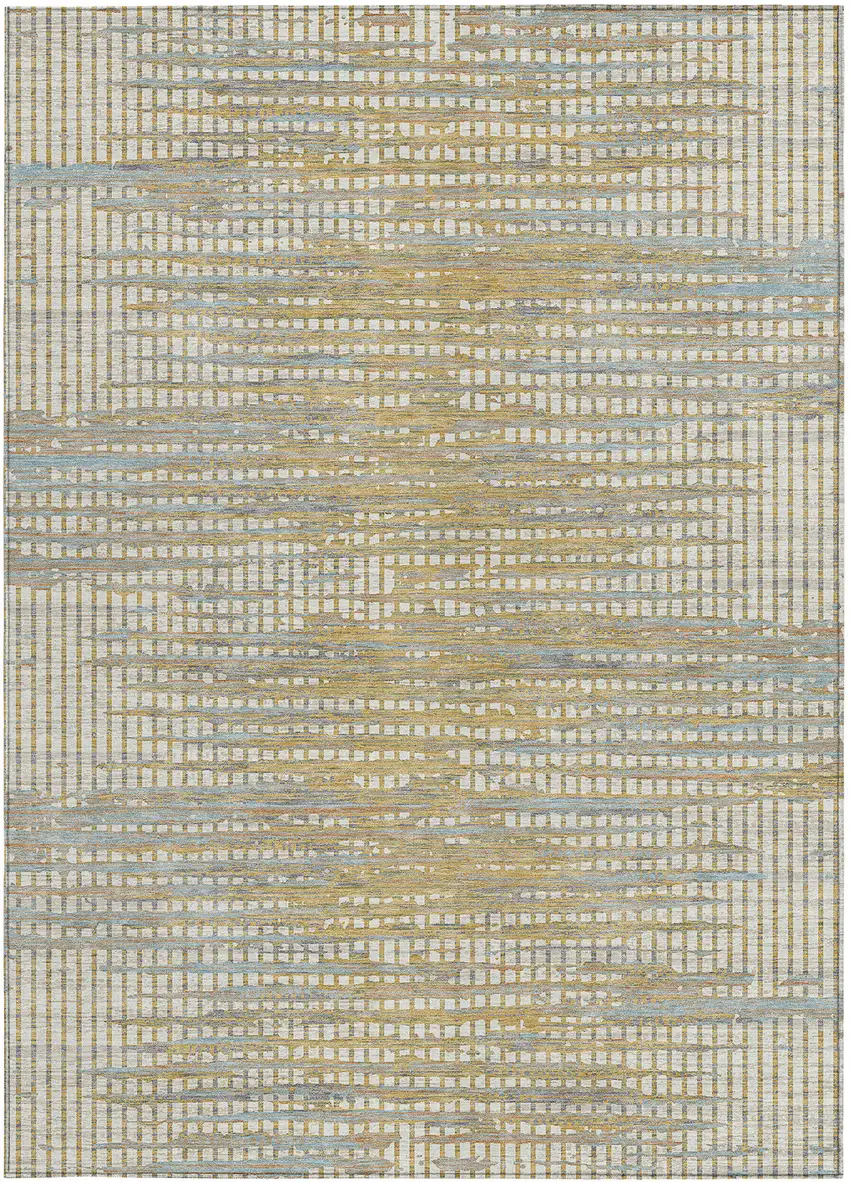 Ivory And Beige Abstract Washable Indoor Outdoor Area Rug Photo 3