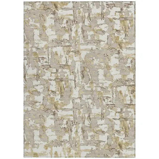 Ivory And Beige Abstract Washable Indoor Outdoor Area Rug Photo 4