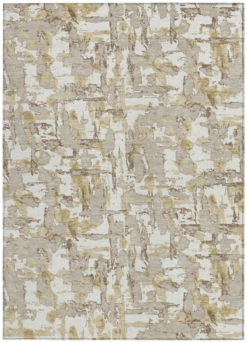 Ivory And Beige Abstract Washable Indoor Outdoor Area Rug Photo 4