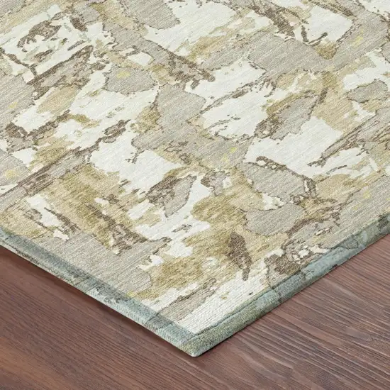 Ivory And Beige Abstract Washable Indoor Outdoor Area Rug Photo 7