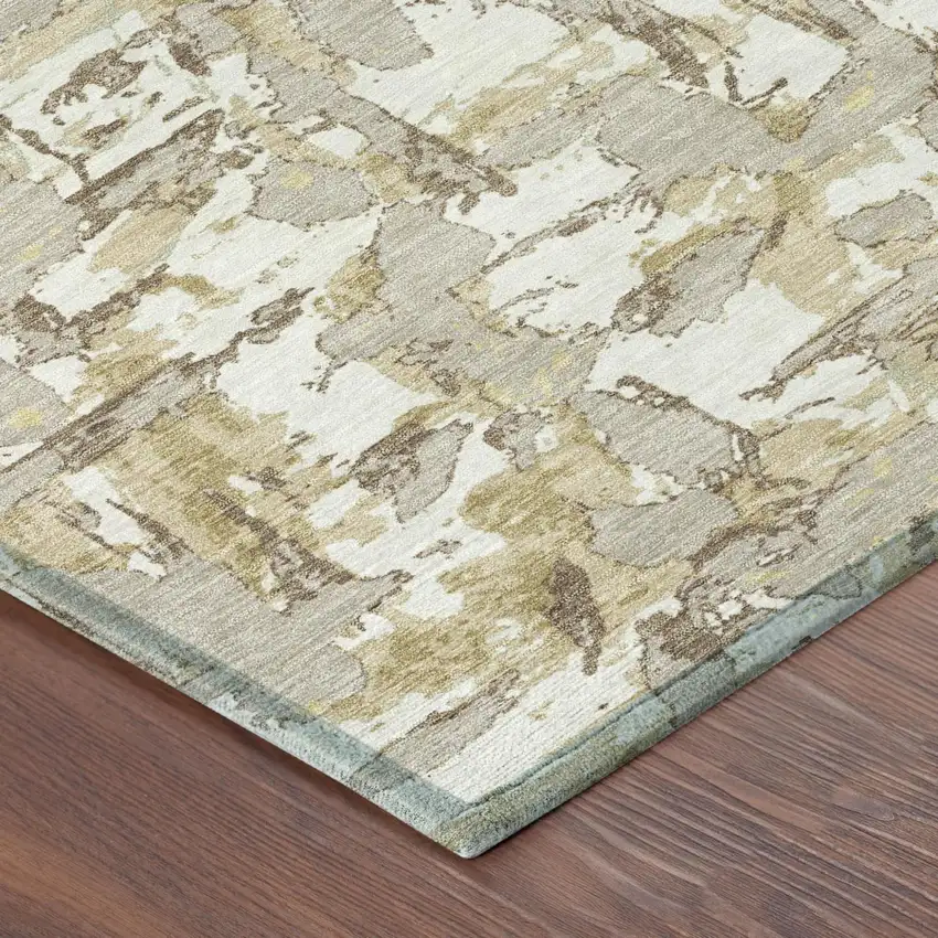 Ivory And Beige Abstract Washable Indoor Outdoor Area Rug Photo 7
