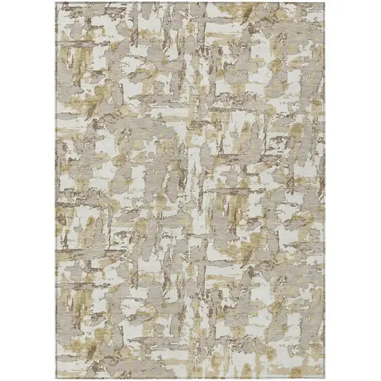 Ivory And Beige Abstract Washable Indoor Outdoor Area Rug Photo 2