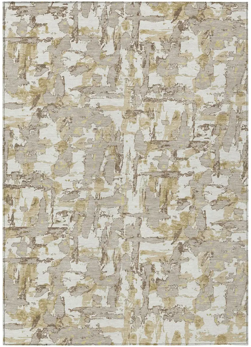 Ivory And Beige Abstract Washable Indoor Outdoor Area Rug Photo 2