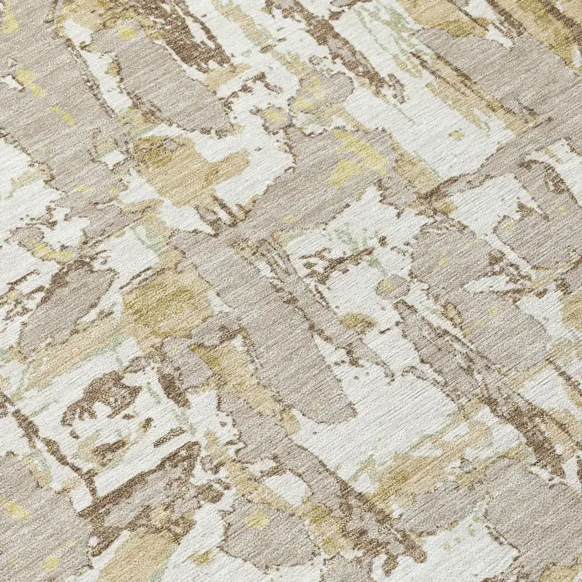 Ivory And Beige Abstract Washable Indoor Outdoor Area Rug Photo 8