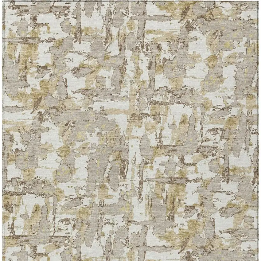 Ivory And Beige Abstract Washable Indoor Outdoor Area Rug Photo 6