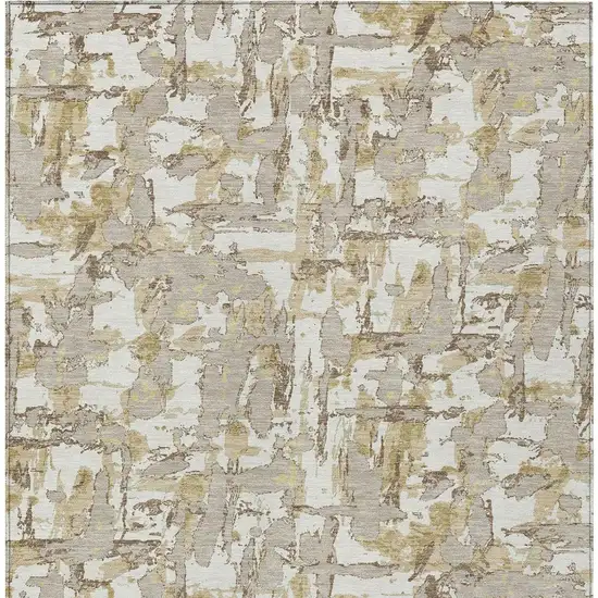 Ivory And Beige Abstract Washable Indoor Outdoor Area Rug Photo 6