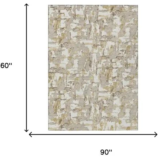 Ivory And Beige Abstract Washable Indoor Outdoor Area Rug Photo 9