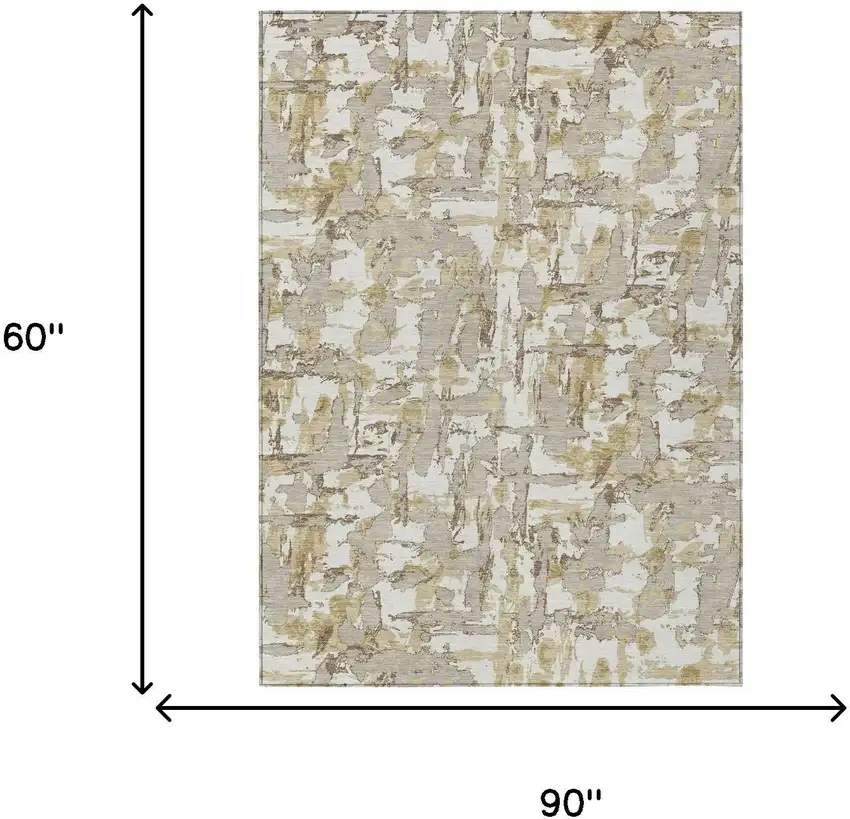 Ivory And Beige Abstract Washable Indoor Outdoor Area Rug Photo 9