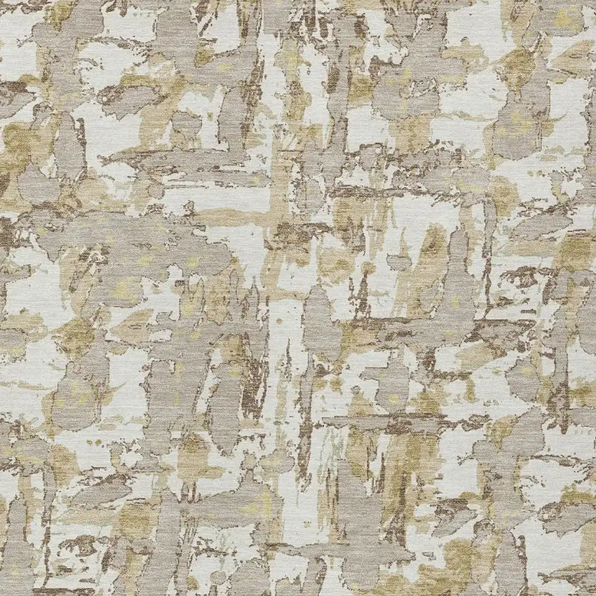 Ivory And Beige Abstract Washable Indoor Outdoor Area Rug Photo 3