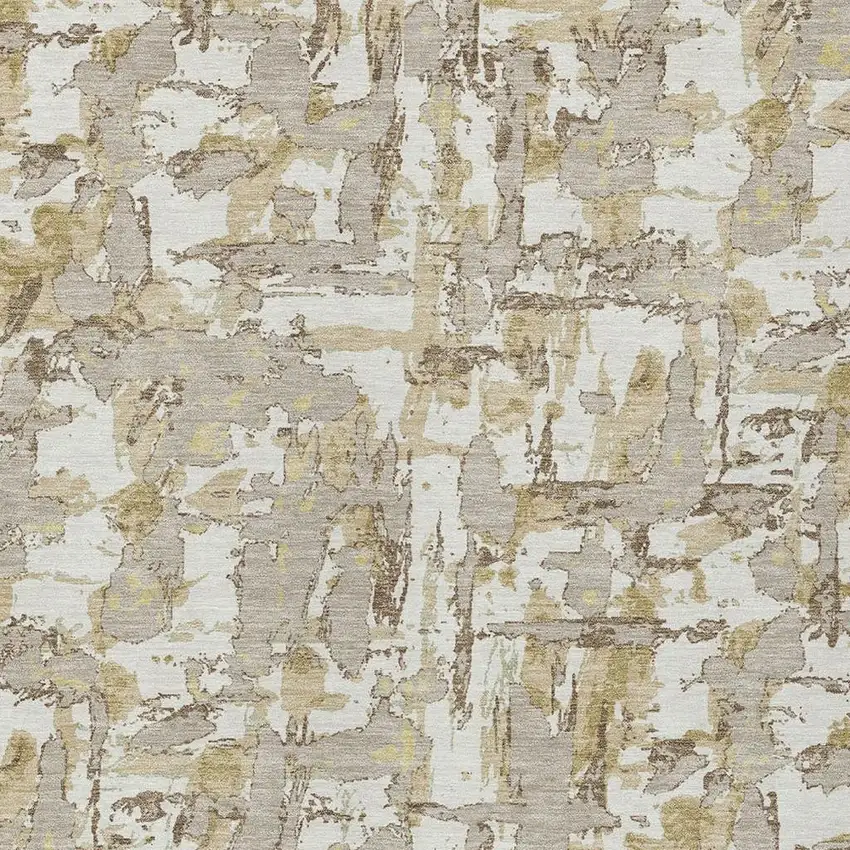 Ivory And Beige Abstract Washable Indoor Outdoor Area Rug Photo 5