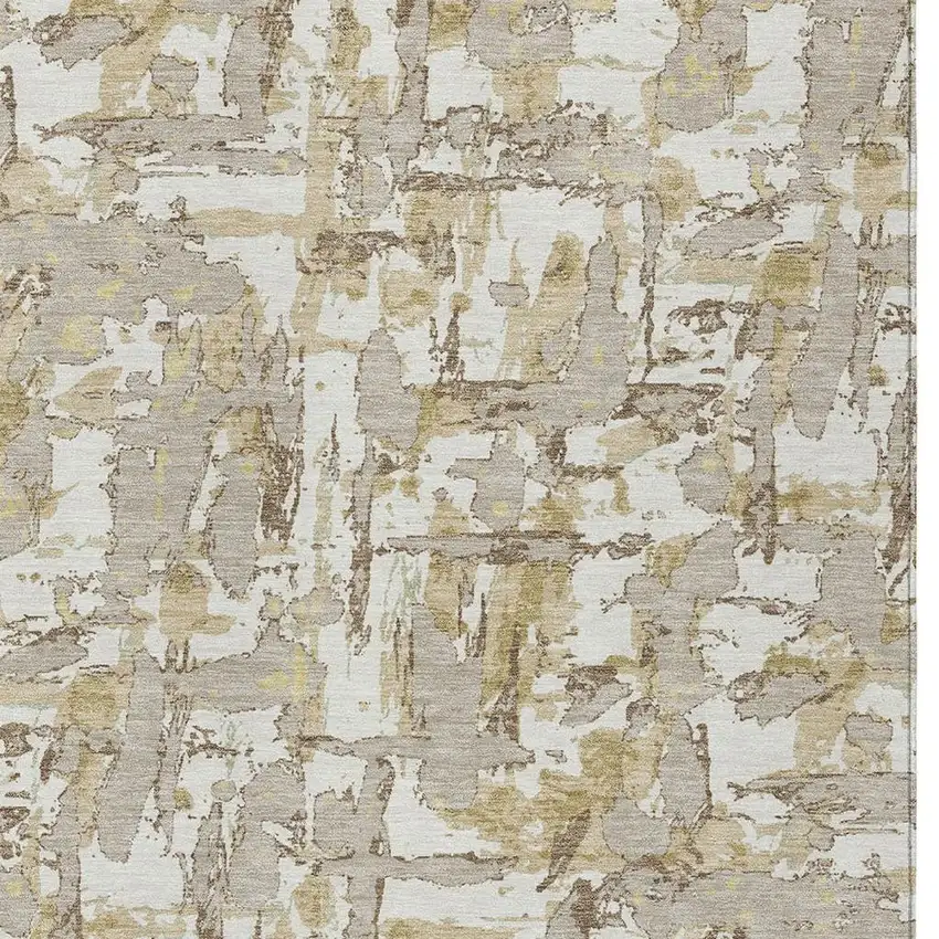 Ivory And Beige Abstract Washable Indoor Outdoor Area Rug Photo 5