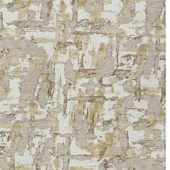 Ivory And Beige Abstract Washable Indoor Outdoor Area Rug Photo 5