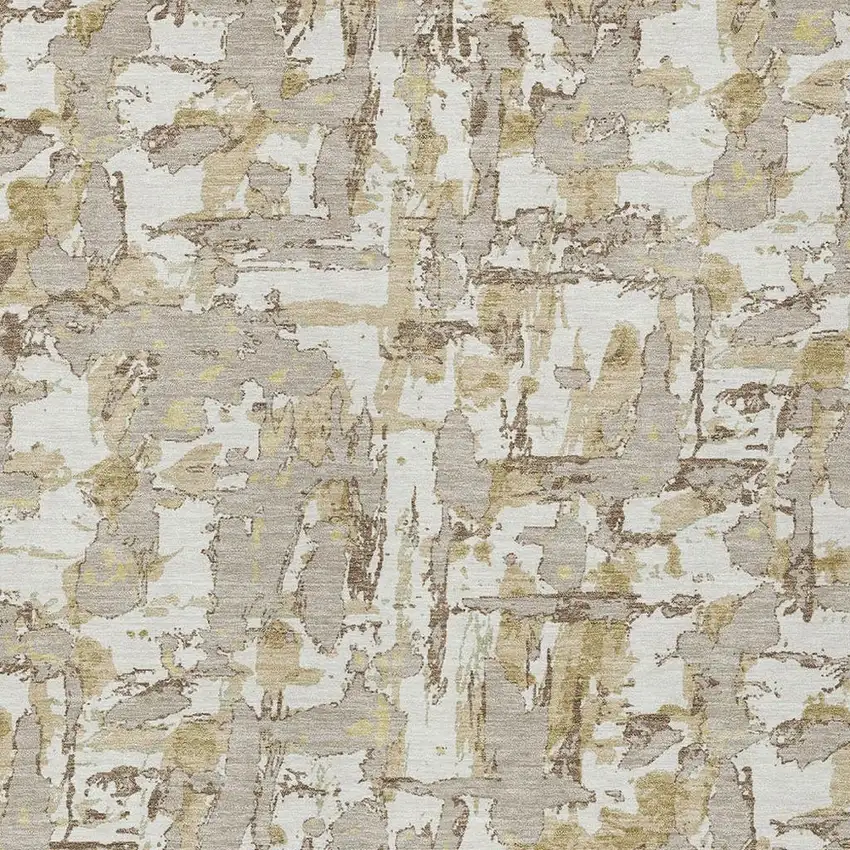 Ivory And Beige Abstract Washable Indoor Outdoor Area Rug Photo 3