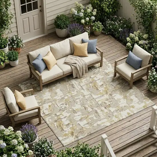 Ivory And Beige Abstract Washable Indoor Outdoor Area Rug Photo 1