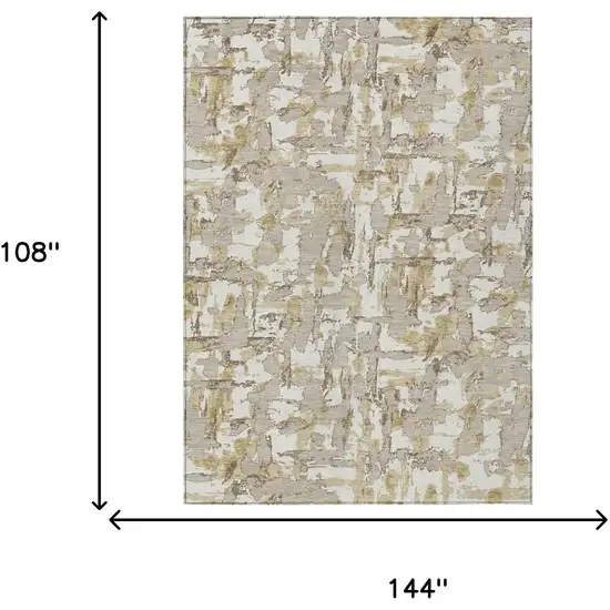 Ivory And Beige Abstract Washable Indoor Outdoor Area Rug Photo 9