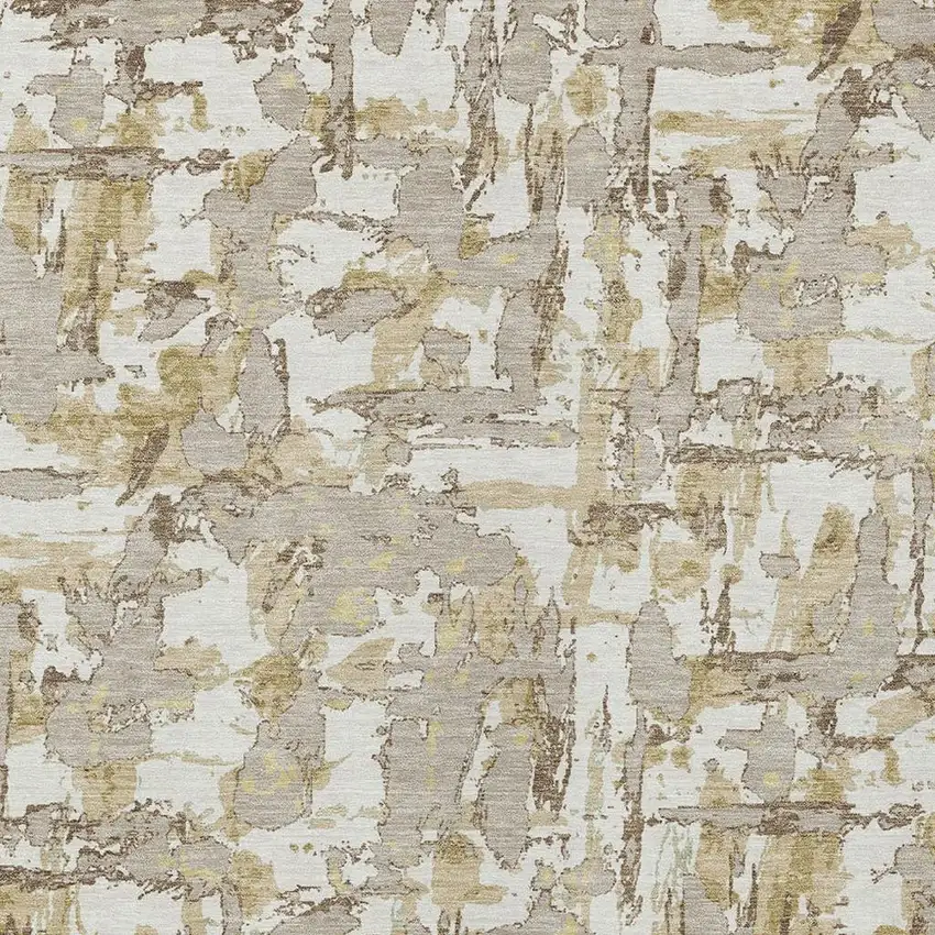 Ivory And Beige Abstract Washable Indoor Outdoor Area Rug Photo 5
