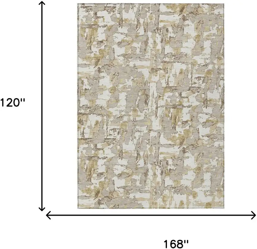 Ivory And Beige Abstract Washable Indoor Outdoor Area Rug Photo 8