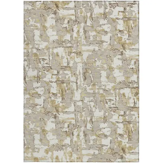 Ivory And Beige Abstract Washable Indoor Outdoor Area Rug Photo 3
