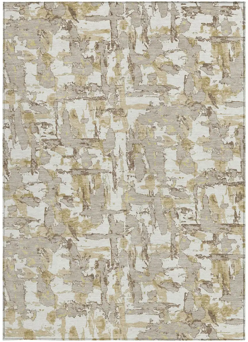 Ivory And Beige Abstract Washable Indoor Outdoor Area Rug Photo 3